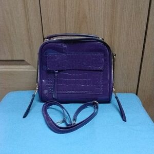 Purple Patent Faux Croc Embossed Crossbody Bag